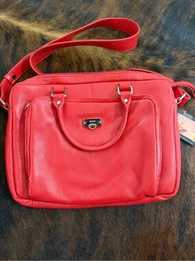 BODHI Red Leather Laptop Tote with Removable Strap